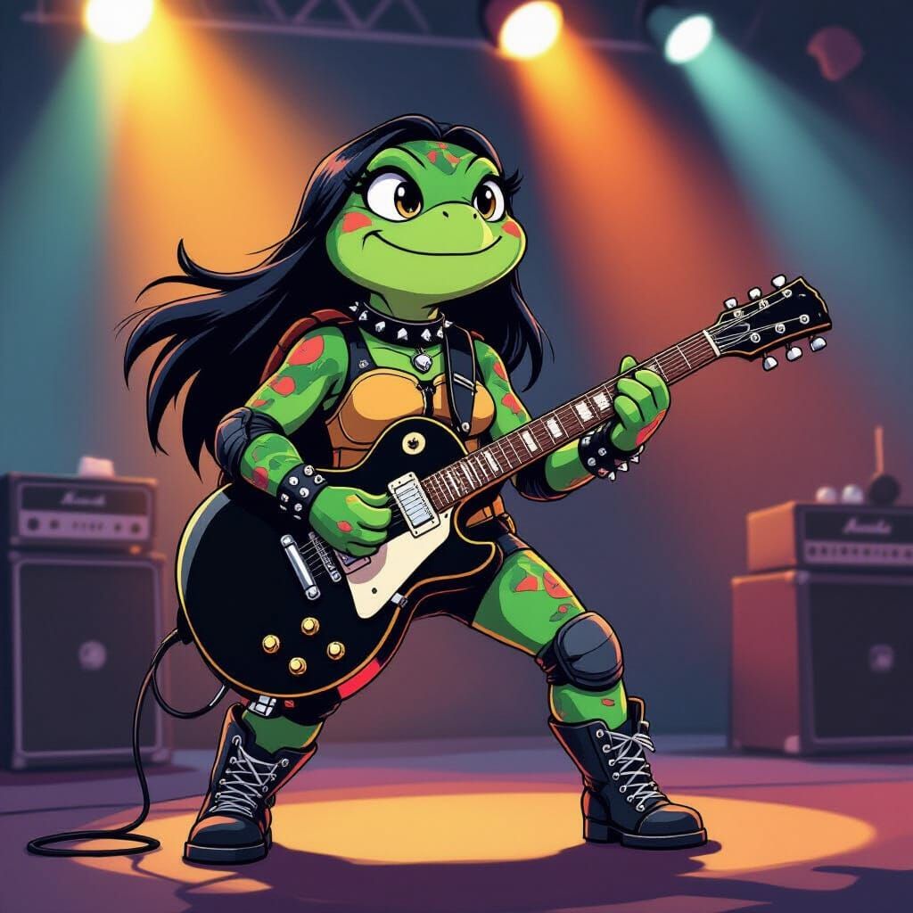 Cool Turtle Rocker Girl Plays Guitar on Stage