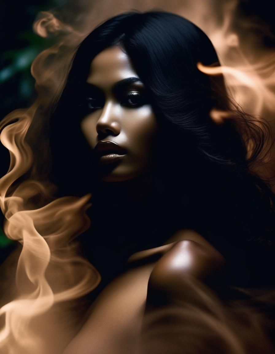 Ethereal Will-o'-the-Wisp Woman in Tropical Forest