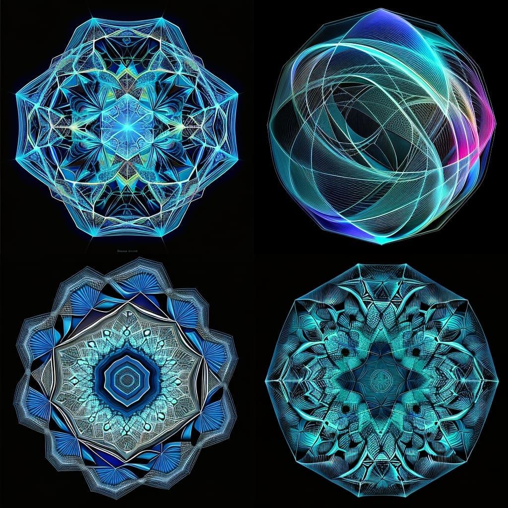 Abstract Fractal Geometry in Bioluminescent Hologram Style