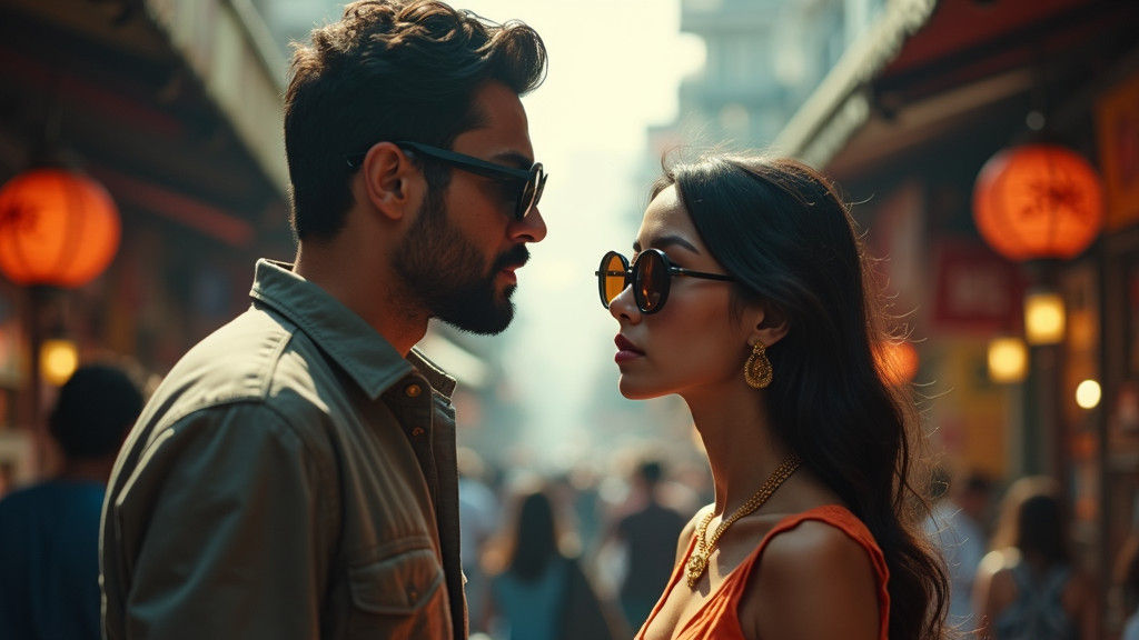 Market Scene with Man and Woman in Cinematic Style