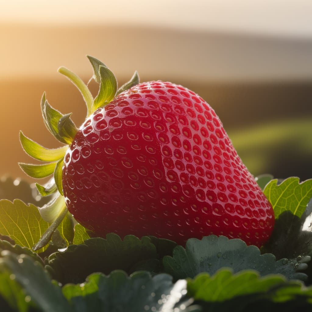 Luscious Strawberry in a Warm Summer Landscape