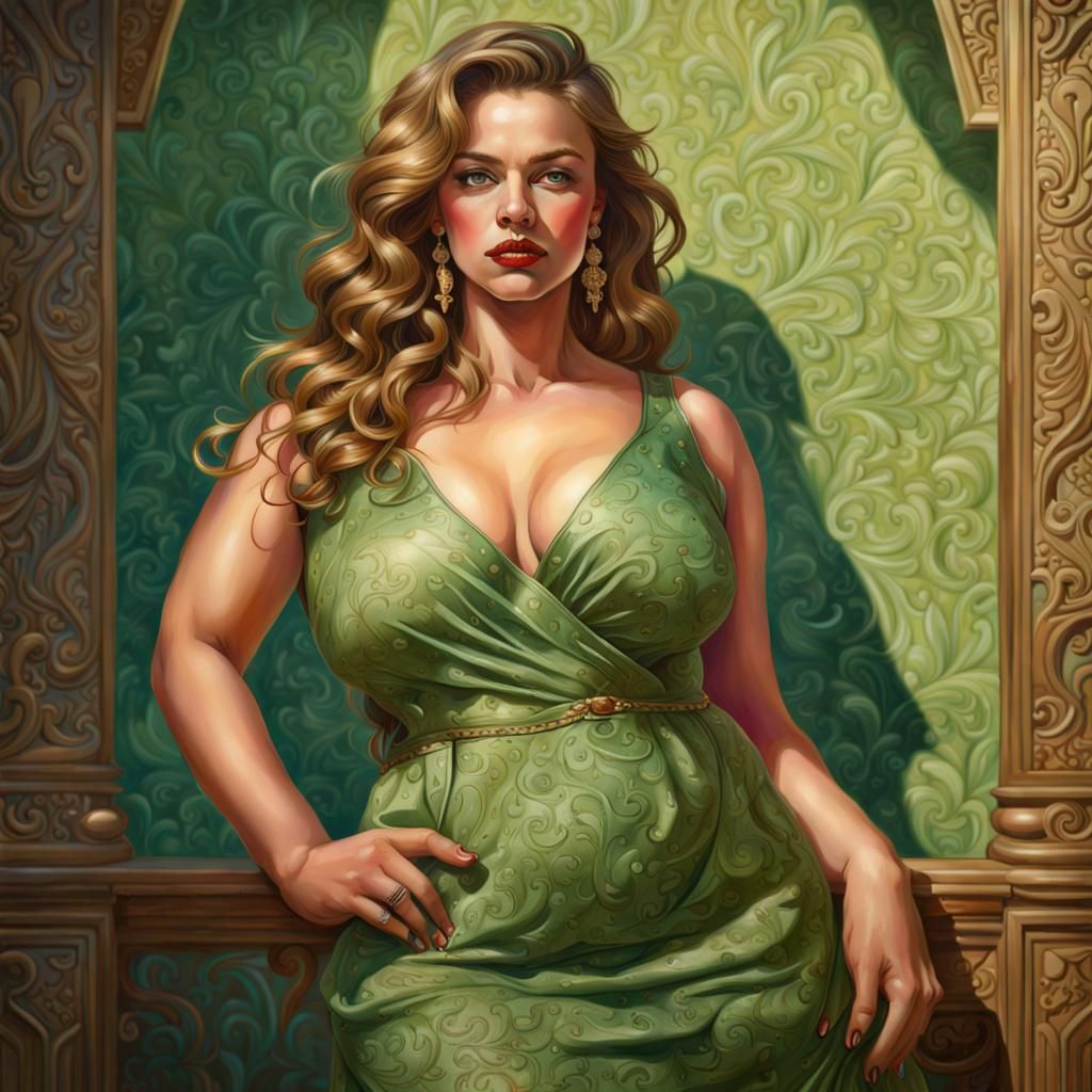 Rich Girl in Designer Dress Oil Painting