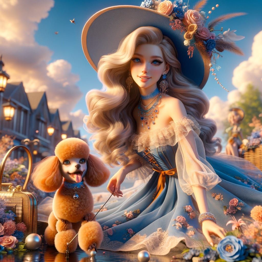 Fashion Doll and Poodle in Detailed 3D Graphics