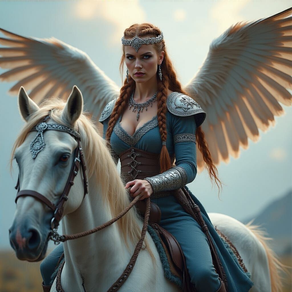 Viking Battle Goddess Riding Winged Horse