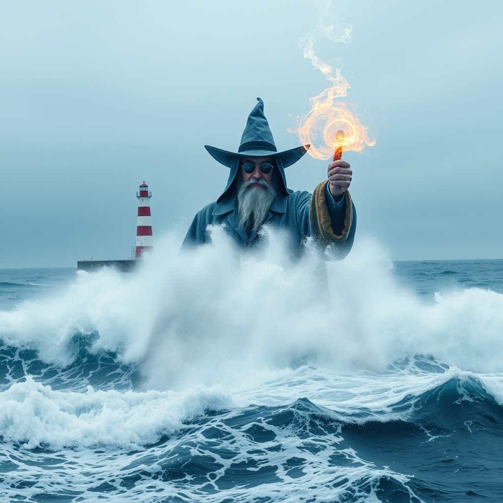 Wizard in a Turbulent Stormy Sea