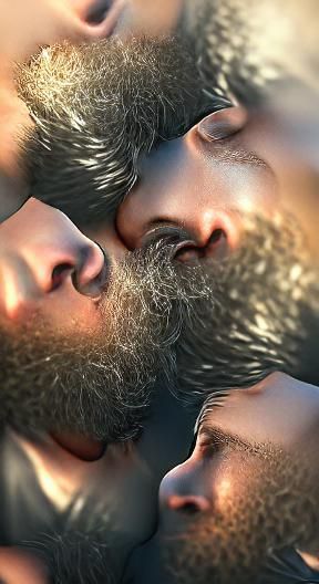 Intimate Portrait of Two Bearded Men Embracing