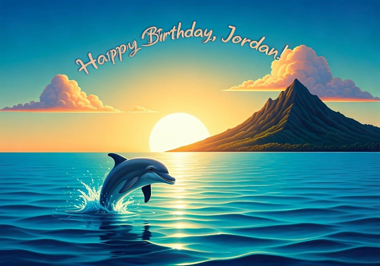 Dolphin Leaping out of Turquoise Ocean at Sunset