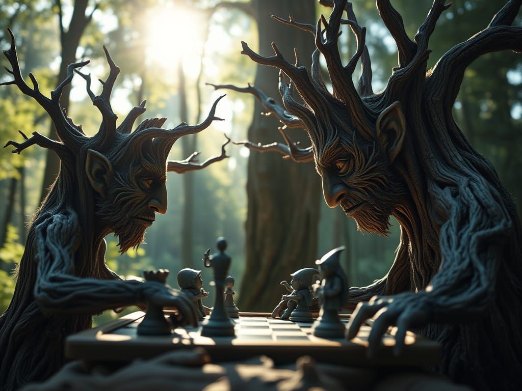 Wise Cedar & Stern Elm Play Chess With Magical Pieces