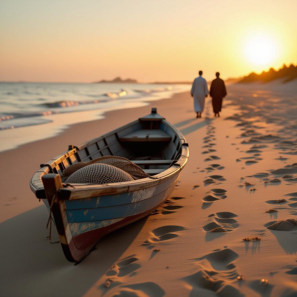 Fishing Boat at Dusk: Serene Coastal Landscape