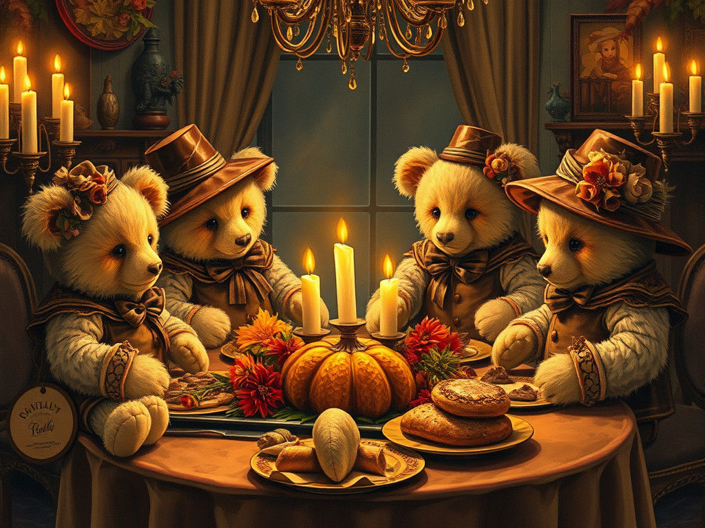 Elegant Teddy Bears Thanksgiving Feast
