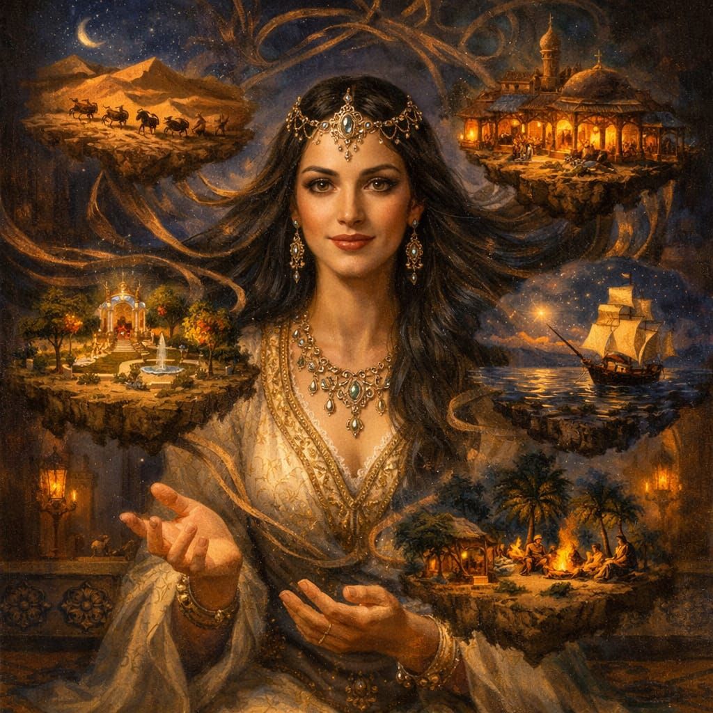 Scheherazade's Imagination: Surreal Storyteller Portrait