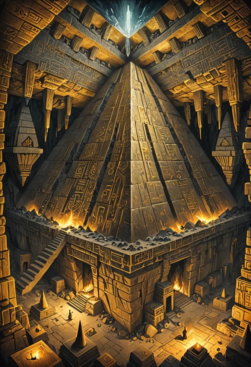 Art Deco Pyramid Cave with Ancient Writing