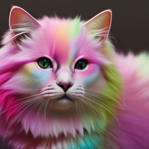Pastel Pink Cat Portrait with Rainbow Whiskers