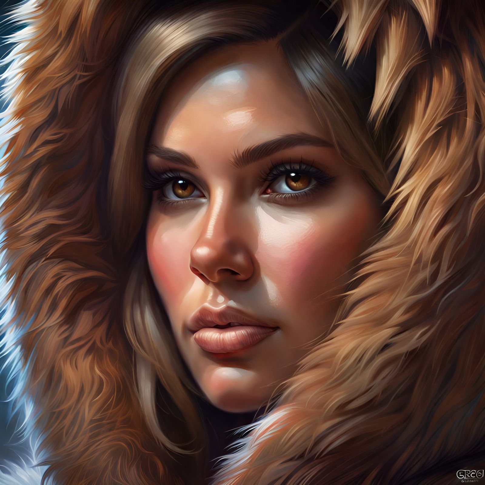 Woman in Wookiee Fur Suit: Hyperrealistic Portrait