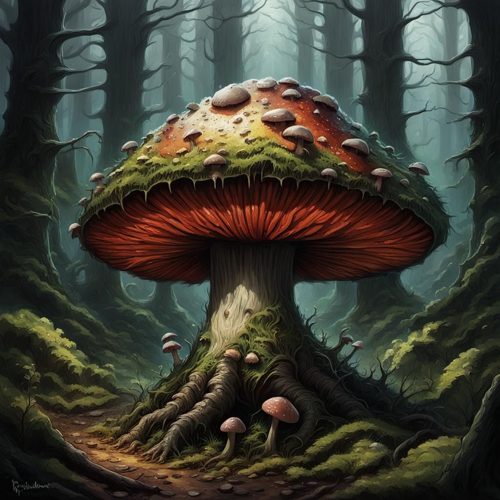 Sinister Mushroom Creature in Dark Forest