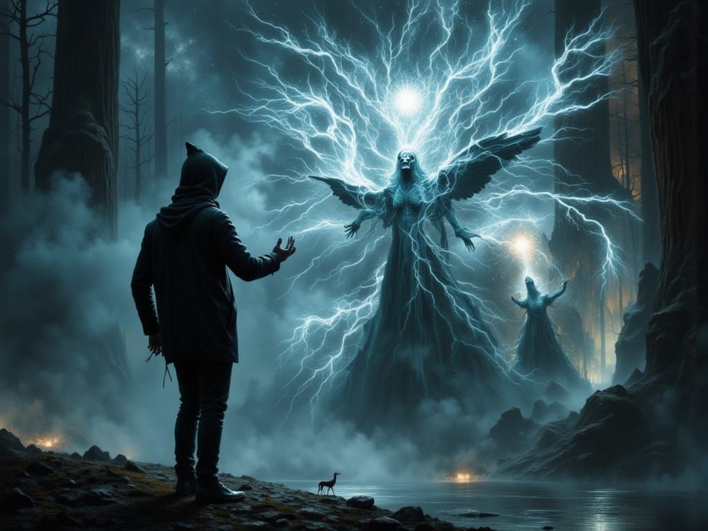 Interdimensional Figure Reaching Through Holographic Project...