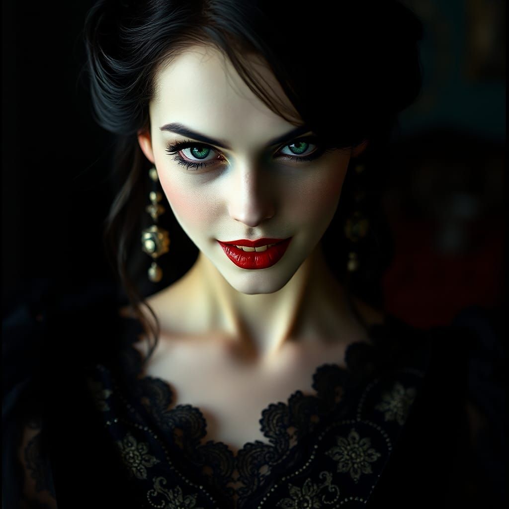 Elegant Vampire in Victorian Gown, Cinematic Gothic Art