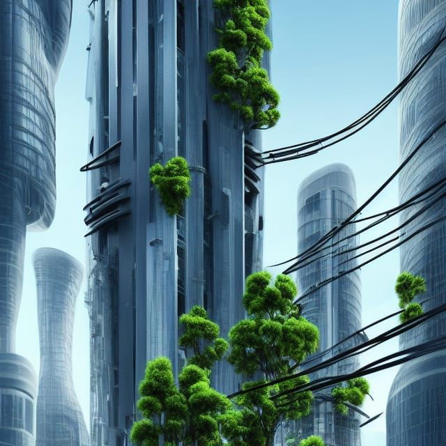 Futuristic Alien Architecture with Wired Humans