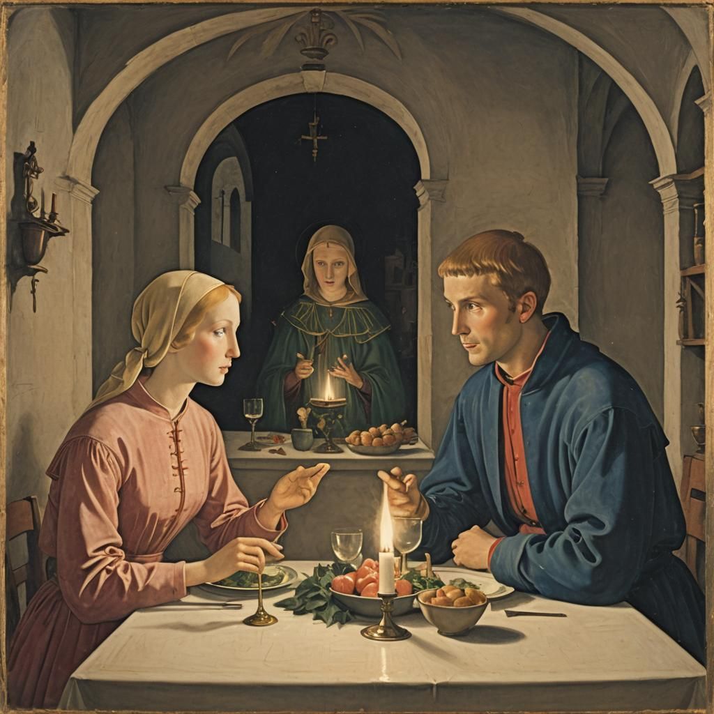Romantic Dinner Scene in Fra Angelico Style