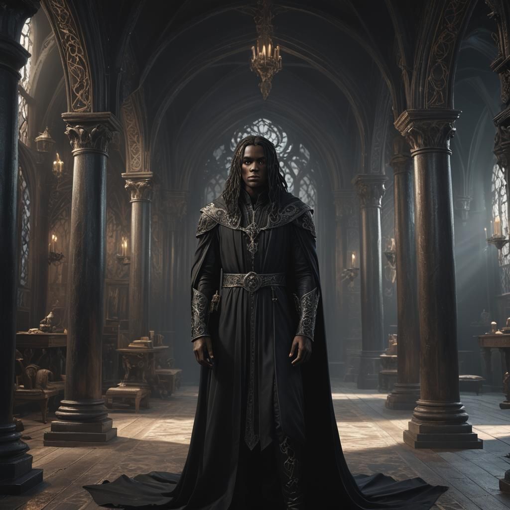 Gothic Black Elf in Decorated Room