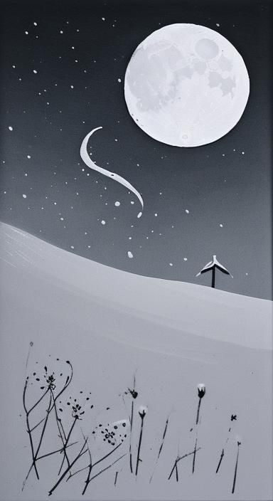 Minimalist Ink Painting: Wind, Flowers, Snow, Moon
