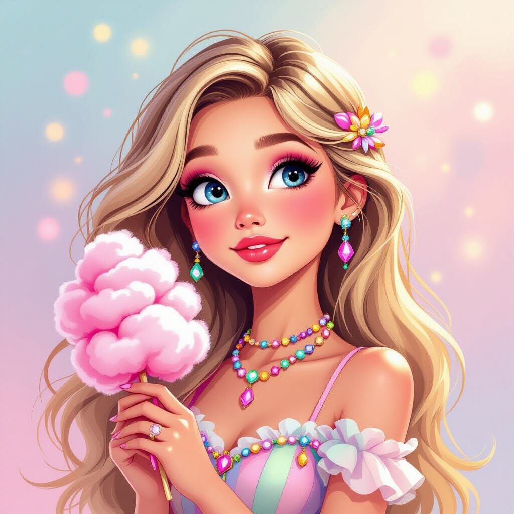 Whimsical Girl with Jewels and Cotton Candy