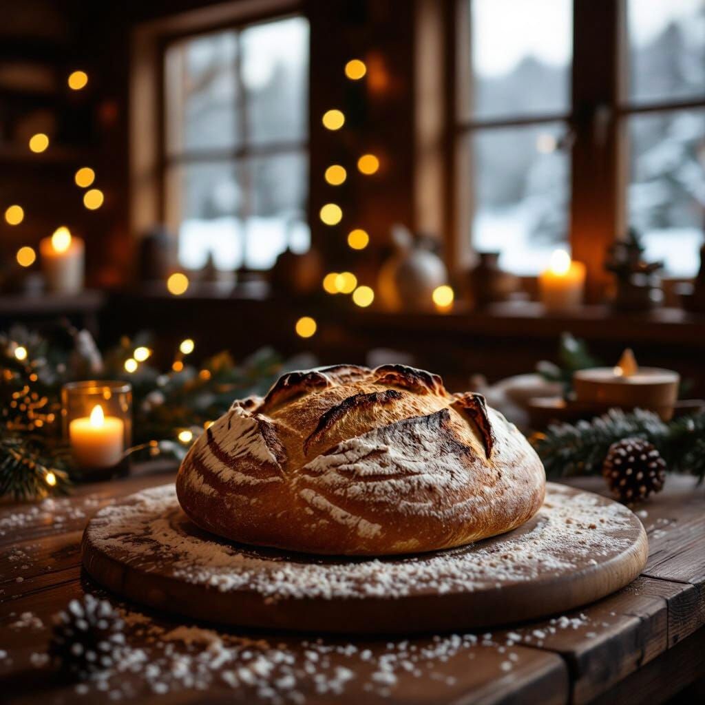Sourdough Bread in Cozy Winter Cabin, Dutch Masters Style