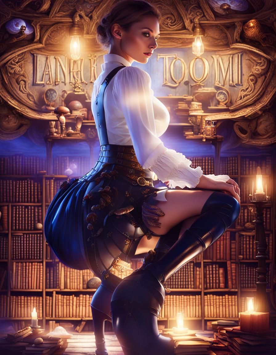 Teacher in Latex Surrounded by Mystical Artifacts