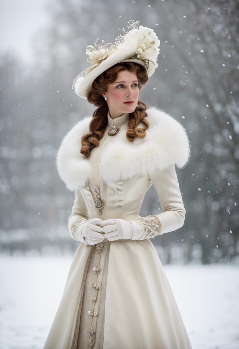 Victorian Woman Portrait in London Snow