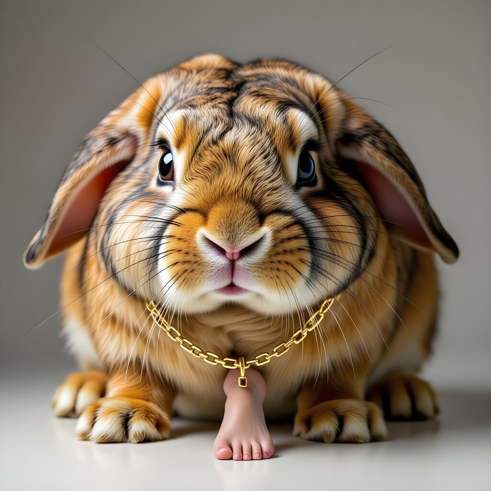 Surreal Hybrid Creature with Human Foot on Gold Chain