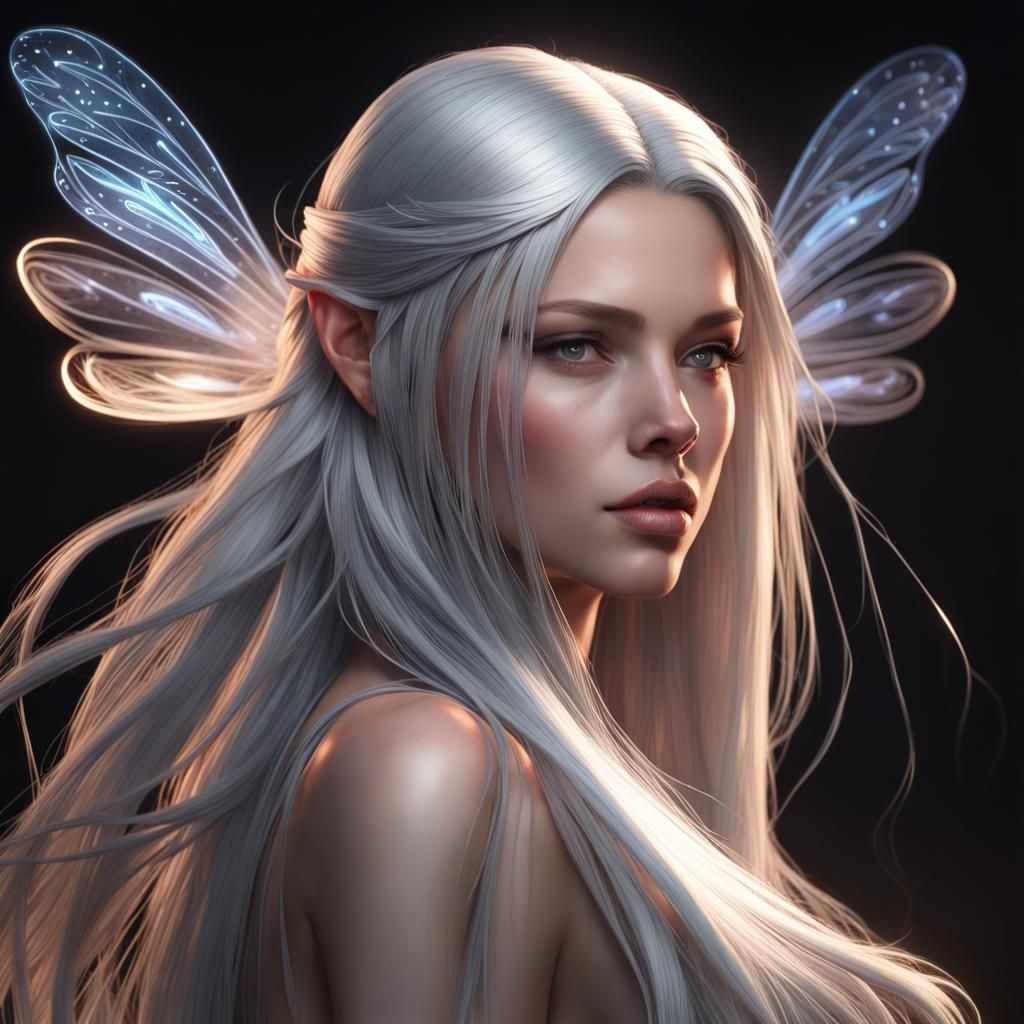 Silver-Haired Beauty Portrait with Particle Effects