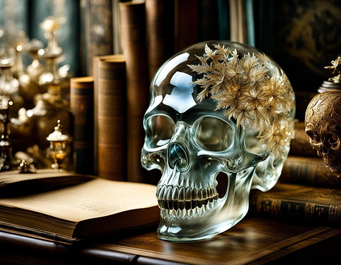 Ornate Crystal Skull with Bioluminescent Souls
