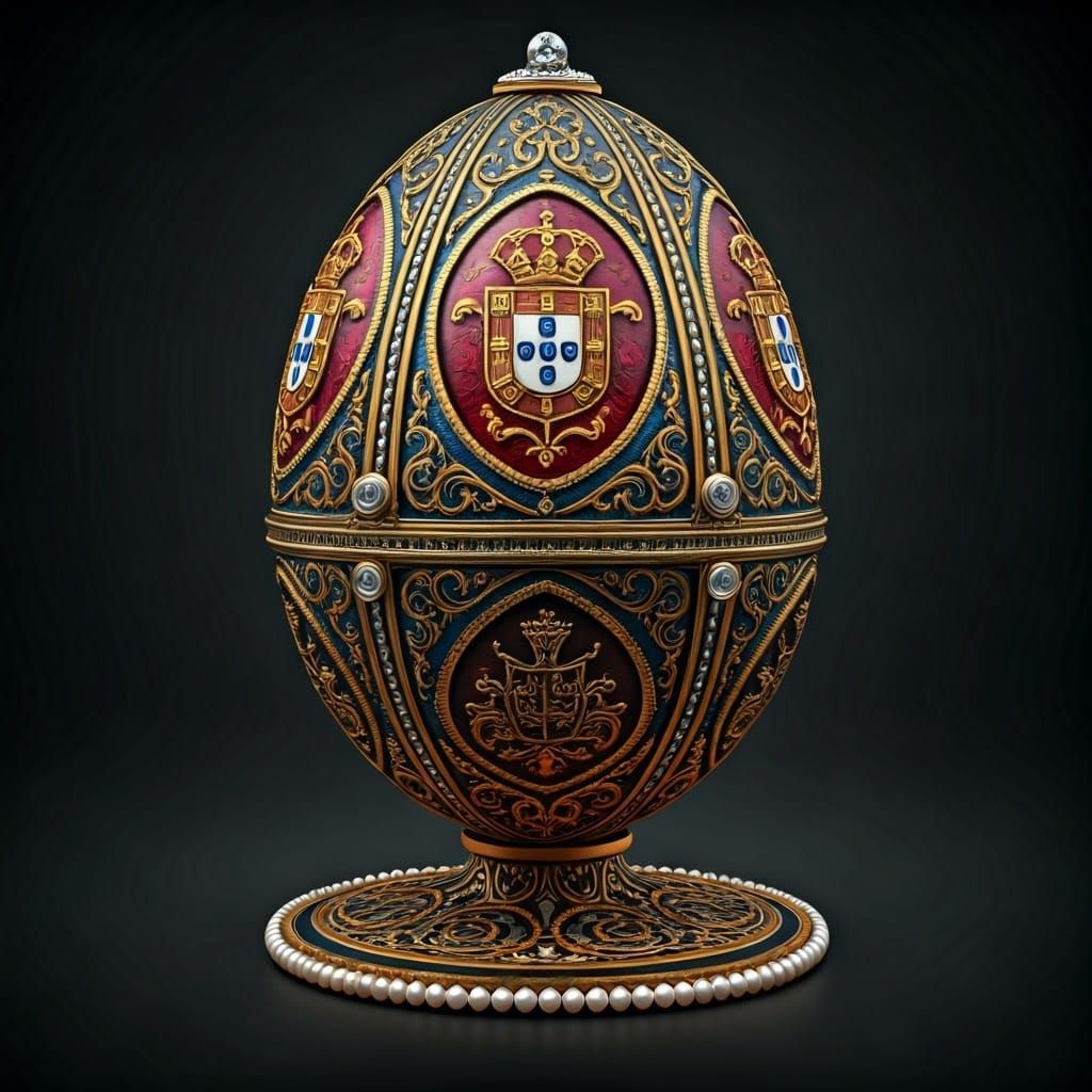 Luxurious Fabergé Egg in Baroque Style with Azulejo Patterns