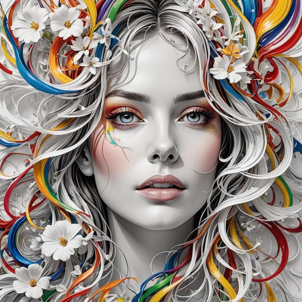 Abstract Rainbow Line Portrait of a Beautiful Woman