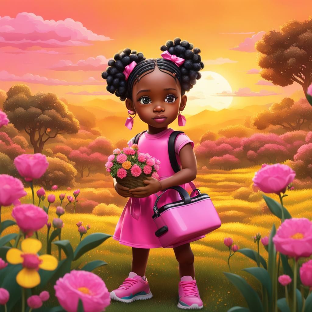 AI Robot Girl in Futuristic Field at Sunset