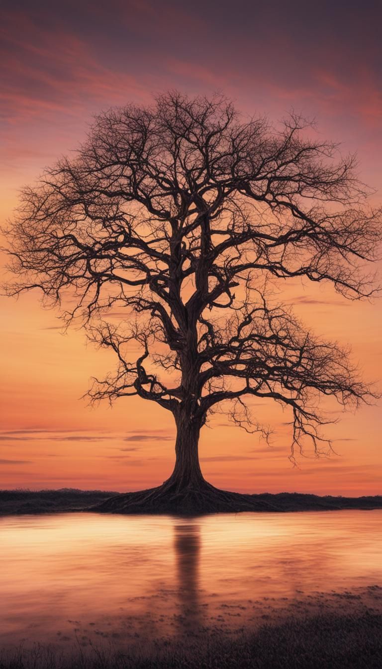 Stunning Tree Silhouetted at Sunset