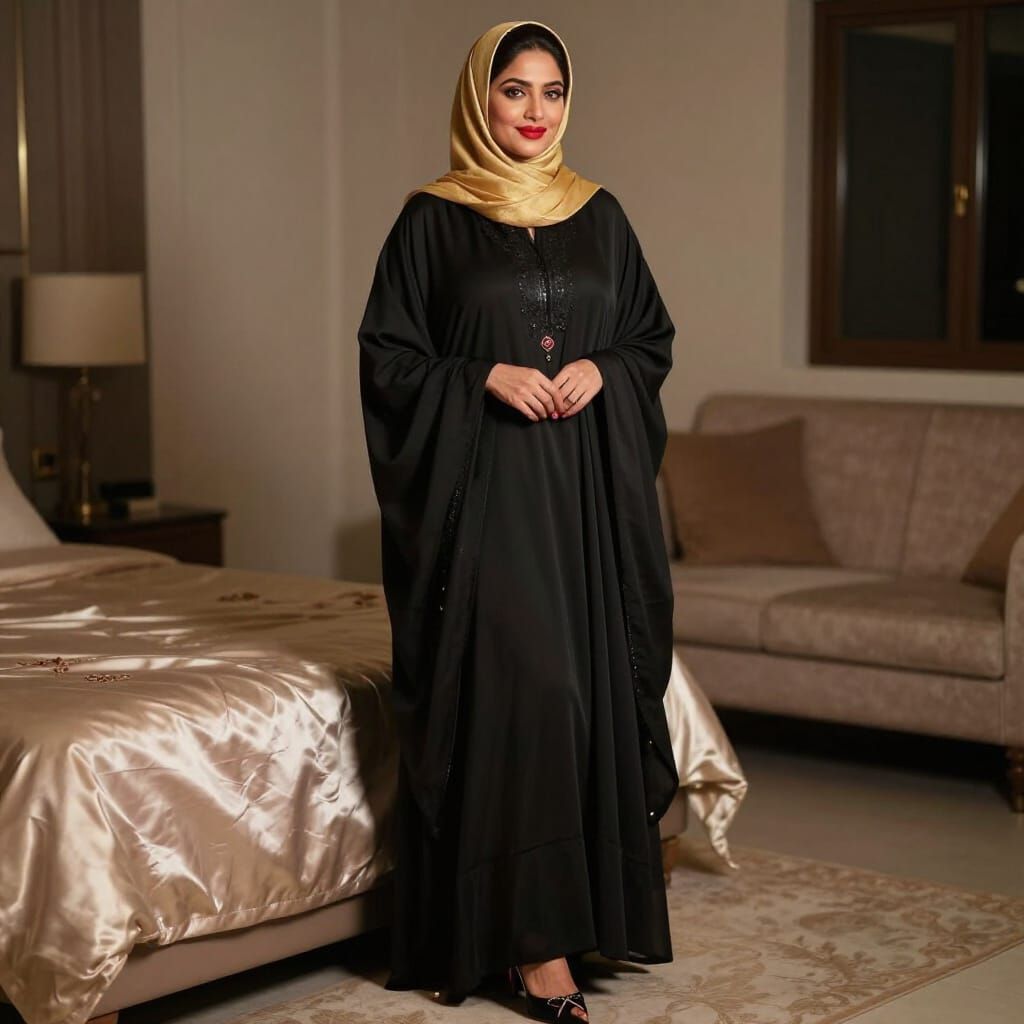 Bengali Woman in Black Burkha with Golden Hijab