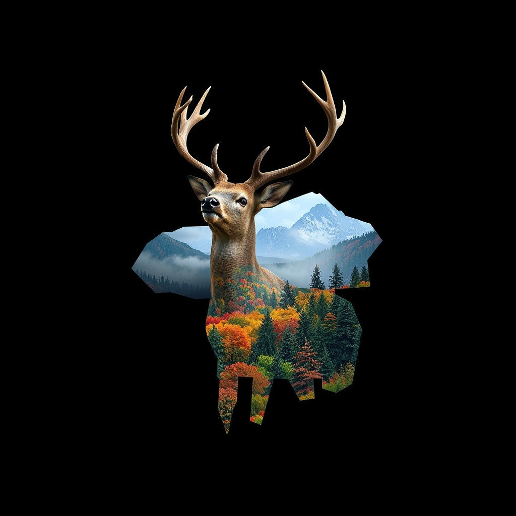 Majestic Deer Silhouette Reveals Autumn Mountain Vista