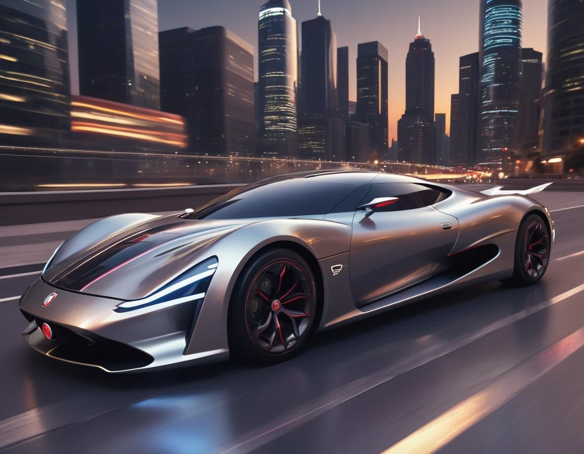 Futuristic Metallic Being Beside Supercar Jet