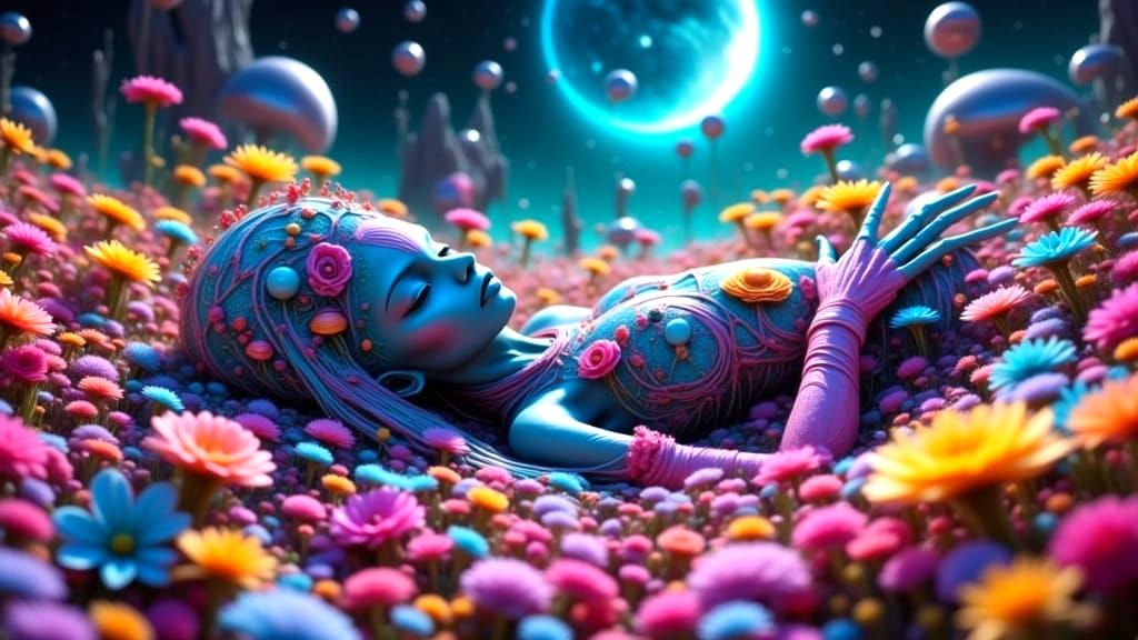 Alien Sleeping Beauty on Flower Bed