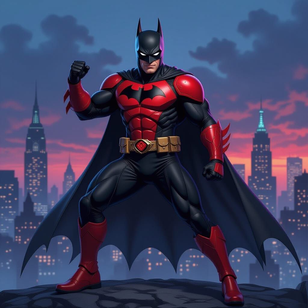 Batman as Red Power Ranger in Gothic City