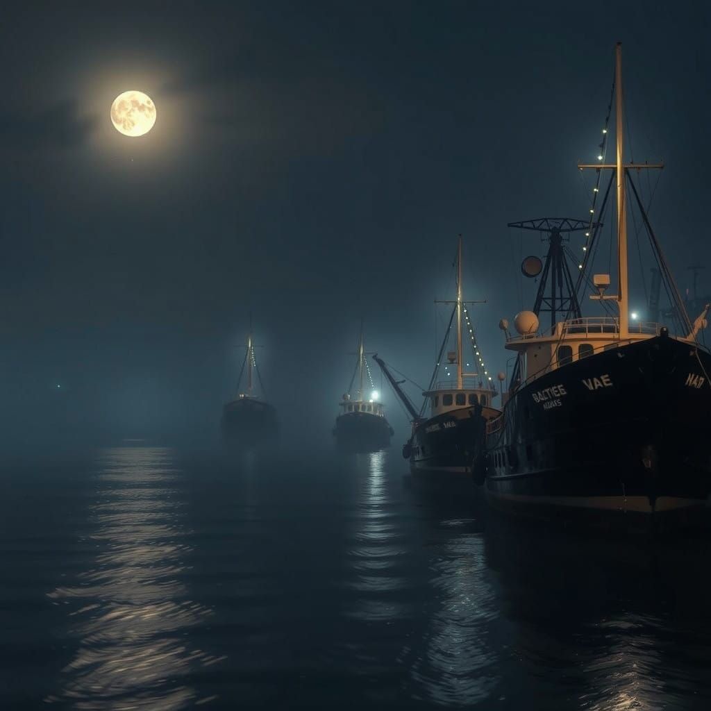 Moody Night Scene with Port and Sirens