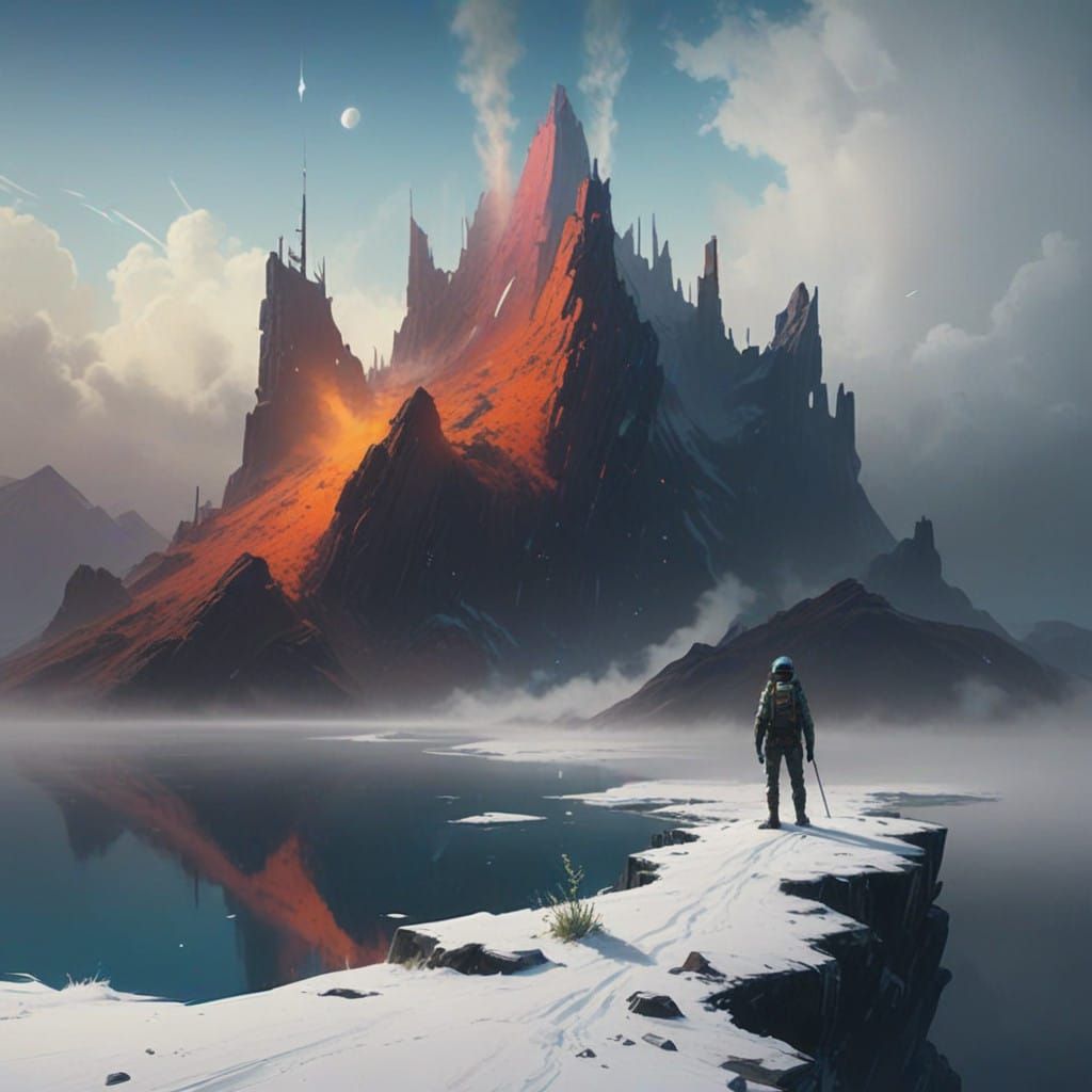 Fantasy Concept Art: Mysterious Stick Figure in Foggy Landsc...