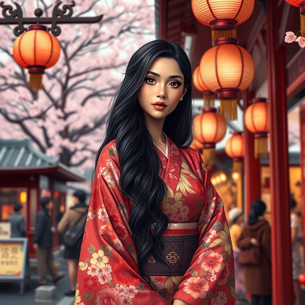 Elegant Nekomimi in Kimono at Festival Shrine