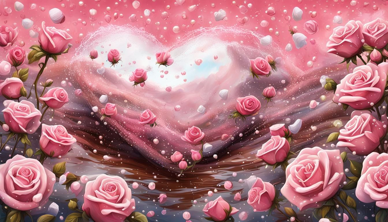 Heart Chocolates Fall on a Rose Field: Graffiti Art