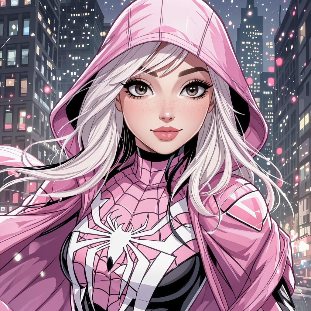 Superheroine in Night City Comic Style