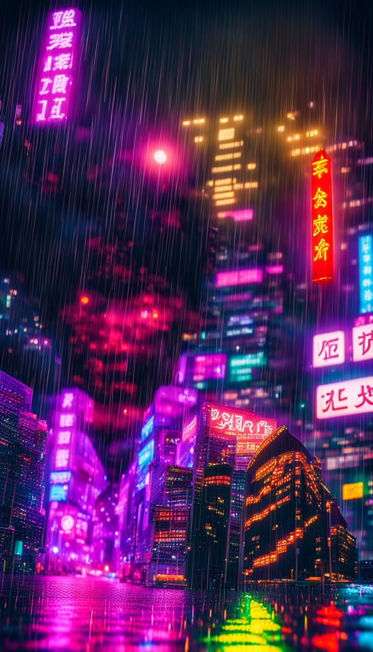 Cyberpunk Tokyo: Neon Reflections in Rainy Night