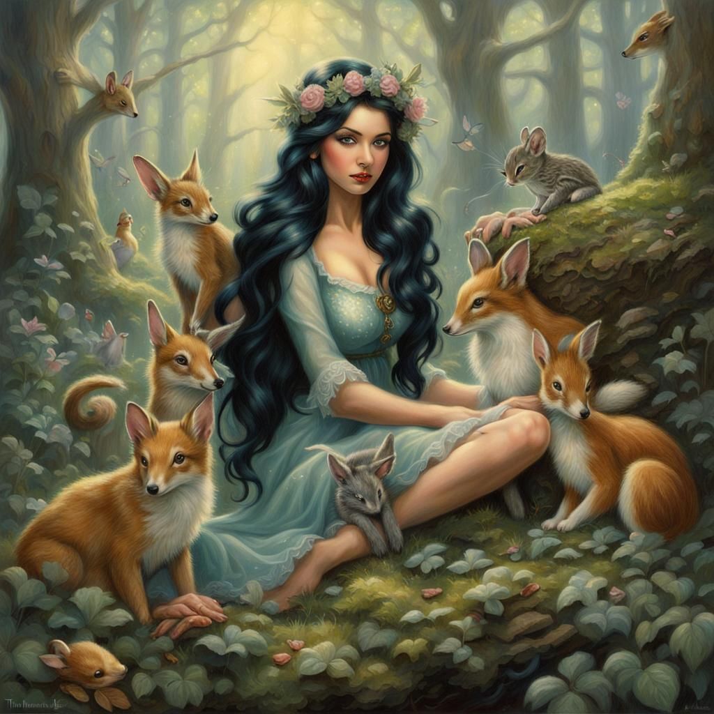 Ethereal Elf Fairy with Woodland Creatures