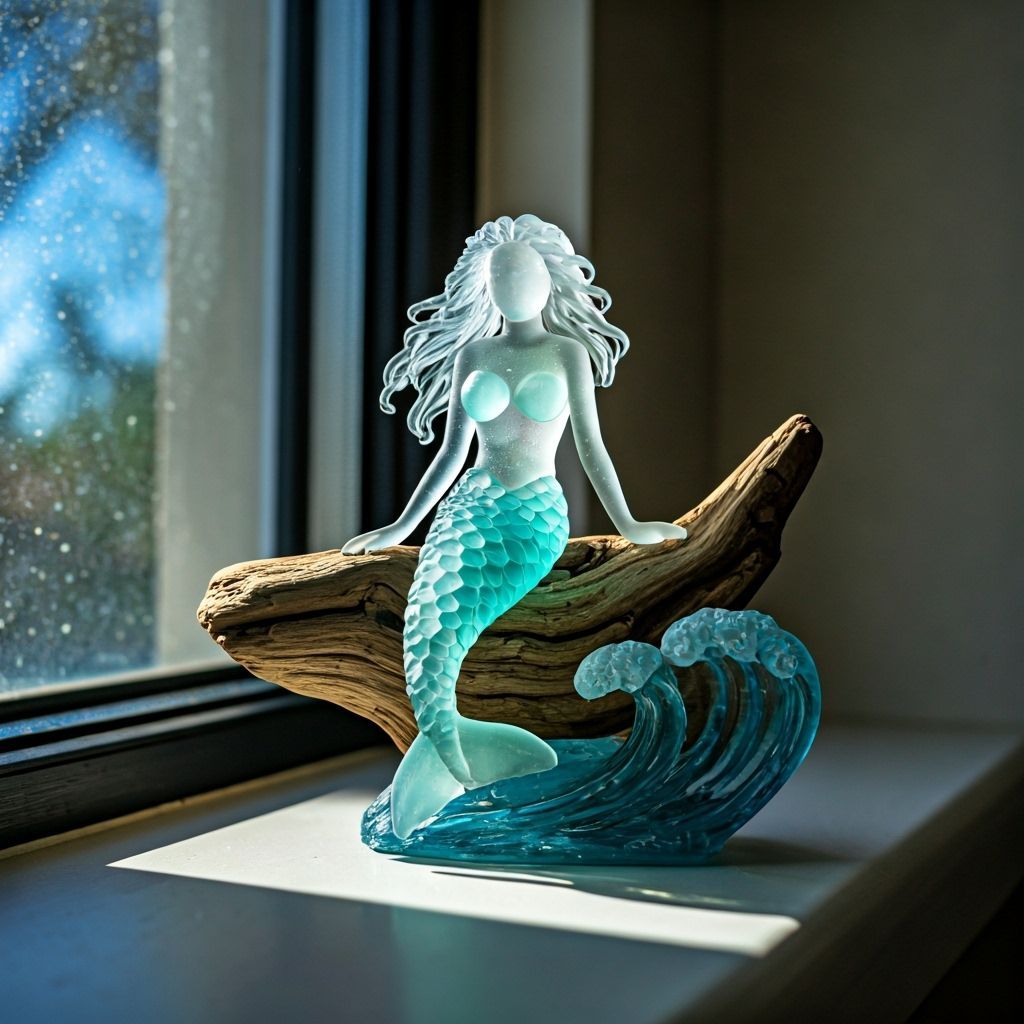 Sea Glass Mermaid Sculpture on Driftwood