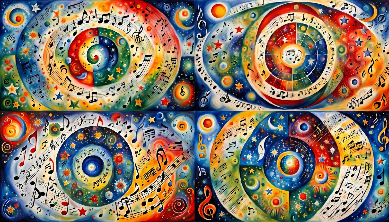 Musical Cosmos Mandala in Chagall Style